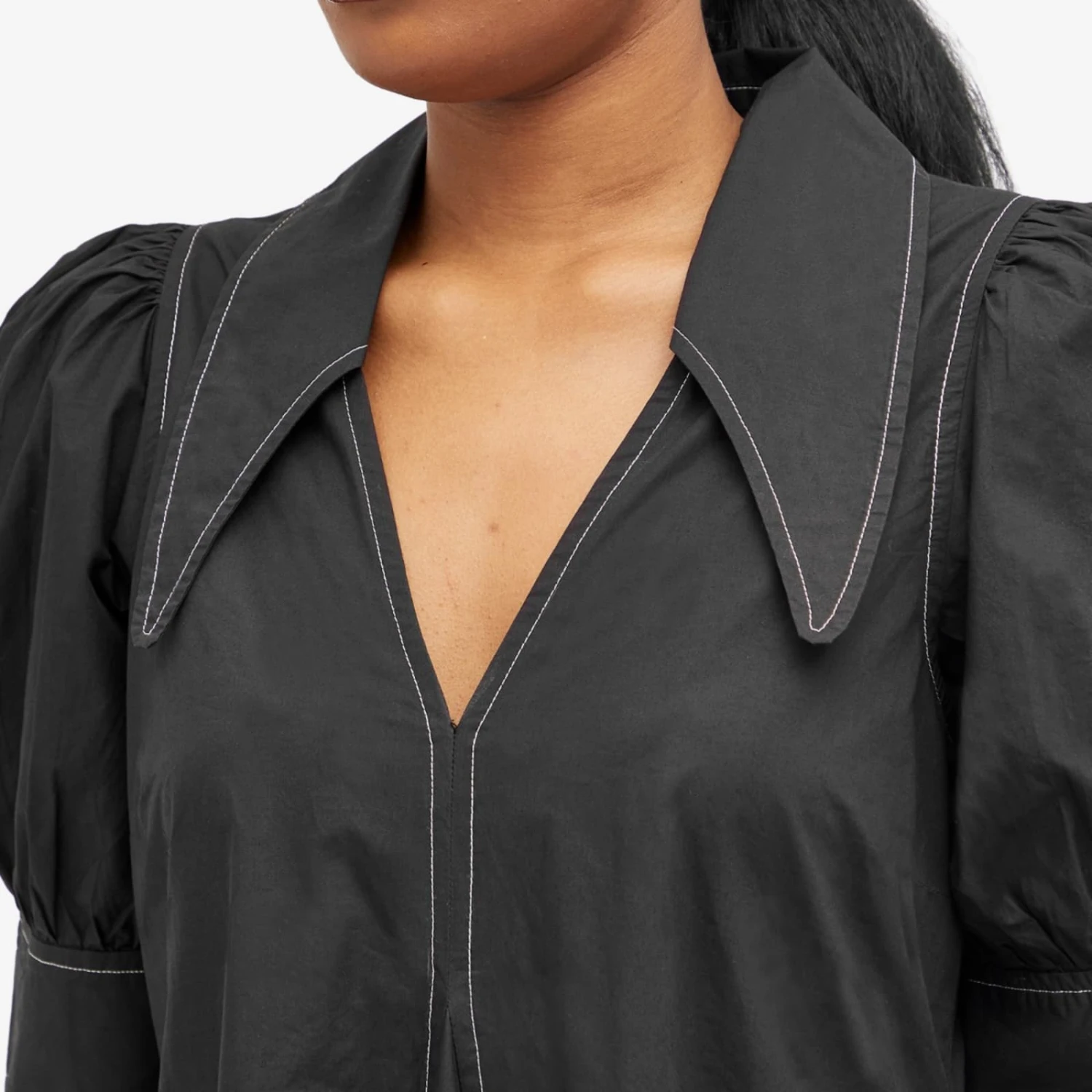 Ganni Cotton Poplin V-Neck Maxi Dress 5 Ganni Cotton Poplin V-Neck Maxi Dress - Image 5