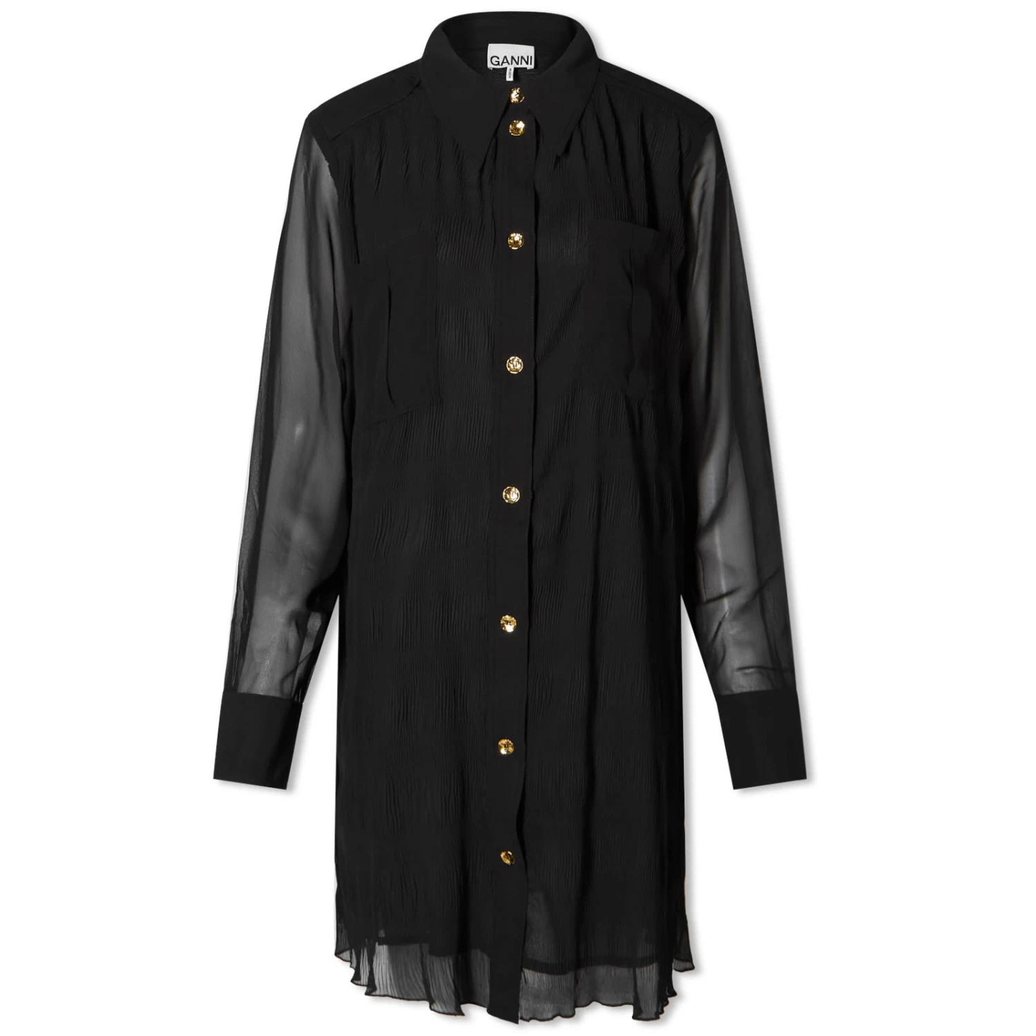 GANNI Pleated Georgette Shirt Dress 1 GANNI Pleated Georgette Shirt Dress