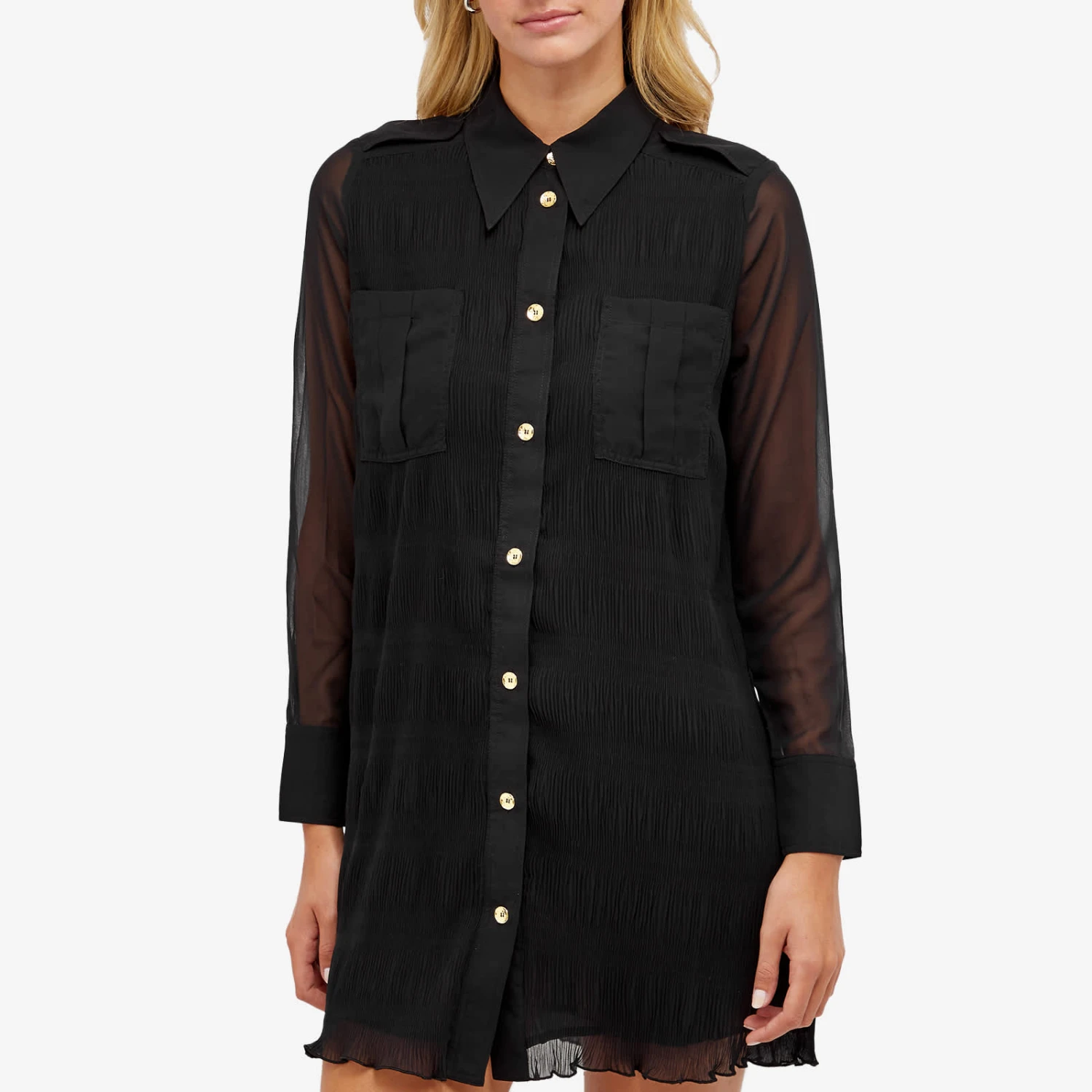 GANNI Pleated Georgette Shirt Dress 2 GANNI Pleated Georgette Shirt Dress - Image 2