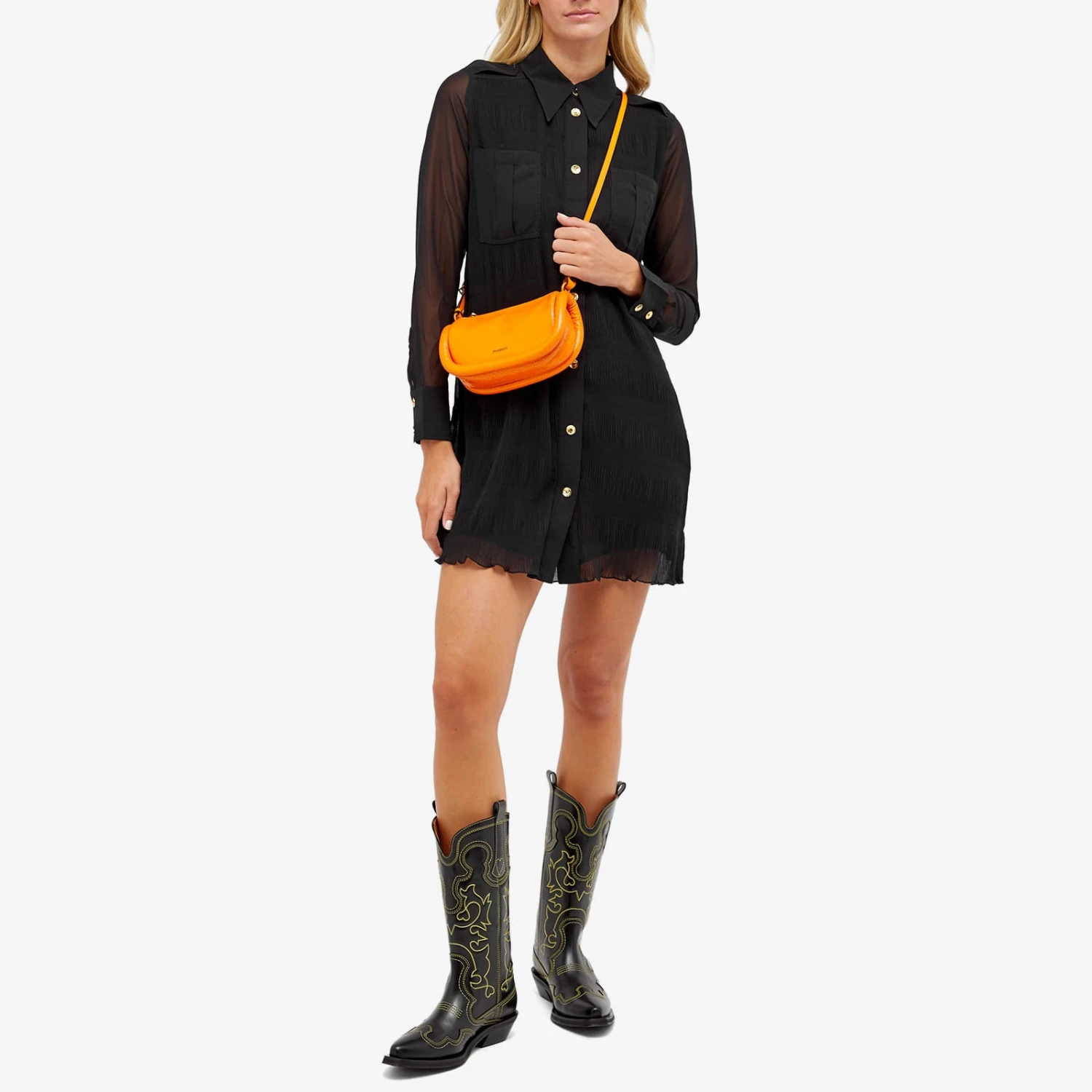 GANNI Pleated Georgette Shirt Dress 4 GANNI Pleated Georgette Shirt Dress - Image 4