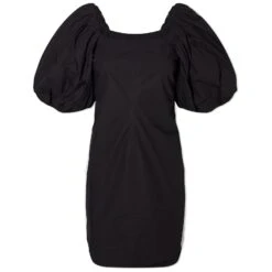 GANNI Cotton Poplin Twisted Sleeve Mini Dress