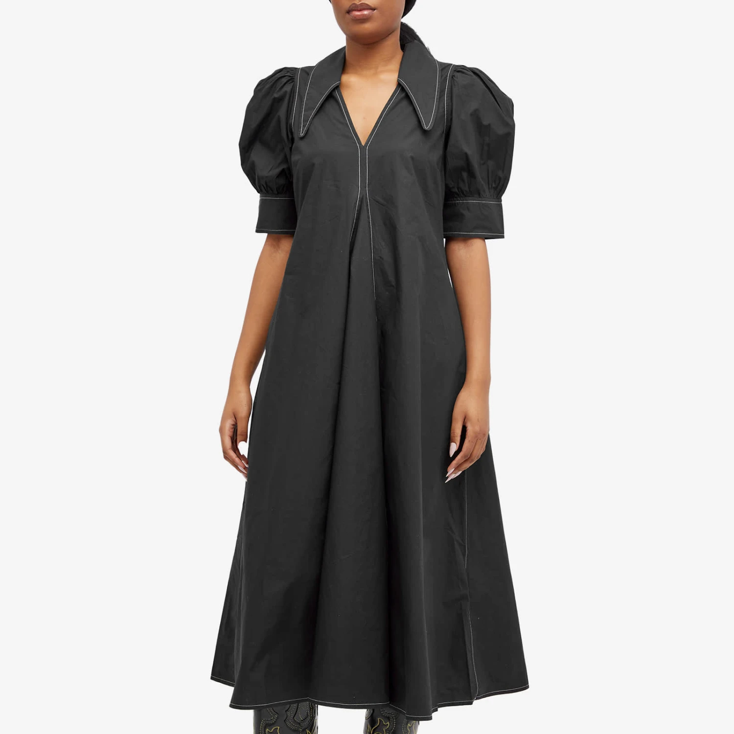 Ganni Cotton Poplin V-Neck Maxi Dress 2 Ganni Cotton Poplin V-Neck Maxi Dress - Image 2