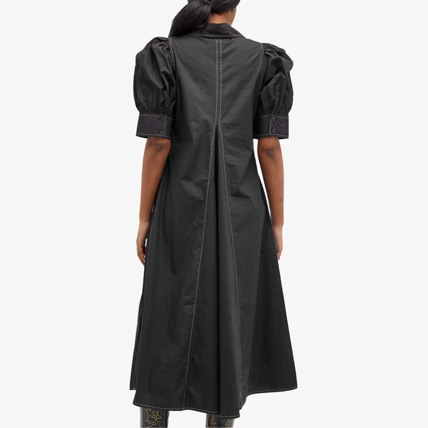 Ganni Cotton Poplin V-Neck Maxi Dress 3 Ganni Cotton Poplin V-Neck Maxi Dress - Image 3