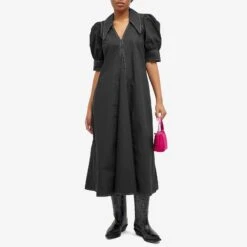 Ganni Cotton Poplin V-Neck Maxi Dress 8 Ganni Cotton Poplin V-Neck Maxi Dress -Marine Serrc Style 22 02 24 NS F7127 099 m9 1
